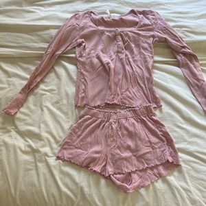 Anthropologie pink long sleeve, short pajama set